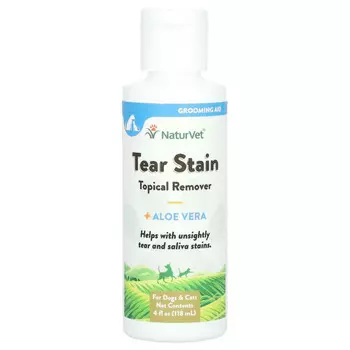 NaturVet, Tear Stain, средство для удаления пятен от слез с шерсти для животных с алоэ, для собак и котов, 118 мл (4 жидк. унции)