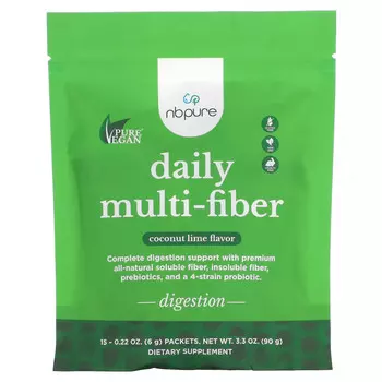 NB Pure, Daily Multi-Fiber, кокос и лайм, 15 пакетиков по 6 г (0,22 унции)
