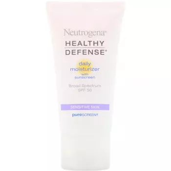 Neutrogena, Healthy Defense, дневной увлажняющий солнцезащитный крем широкого спектра защиты для чувствительной кожи, SPF 50, 50 мл (1,7 жидк. унции)