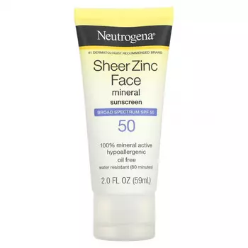 Neutrogena, Минеральное солнцезащитное средство для лица с прозрачным цинком, SPF 50, 59 мл (2 жидк. Унции)