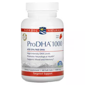 Nordic Naturals, ProDHA 1000, добавка с аминокислотами, с клубничным вкусом, 1000 мг, 60 капсул