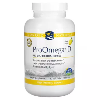Nordic Naturals, ProOmega-D, со вкусом лимона, 1000 мг, 180 мягких капсул