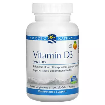 Nordic Naturals, Витамин D3, апельсин, 1000 МЕ, 120 мягких таблеток