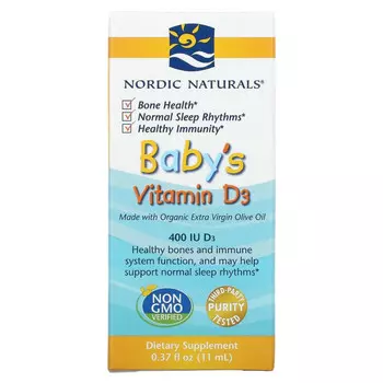 Nordic Naturals, витамин D3 в каплях, для детей, 400 МЕ, 11 мл (0,37 жидк. унции)