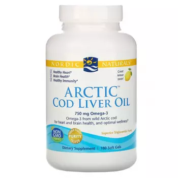 Nordic Naturals, жир печени арктической трески, со вкусом лимона, 250 мг, 180 мягких таблеток