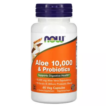NOW Foods, алоэ 10 000 с пробиотиками, 60 растительных капсул