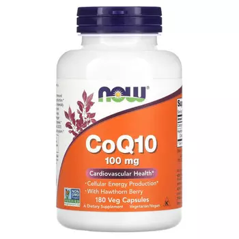 NOW Foods, CoQ10 с ягодами боярышника, 100 мг, 180 растительных капсул