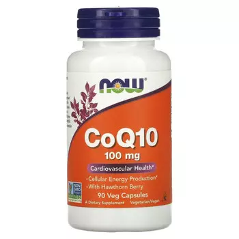 NOW Foods, CoQ10 с ягодами боярышника, 100 мг, 90 растительных капсул