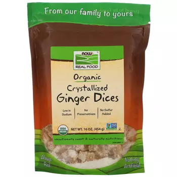 NOW Foods, Настоящая пища, засахаренные кусочки имбиря, 16 унций (454 г)