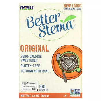 NOW Foods, Original Better Stevia, подсластитель, не содержащий калорий, 100 пакетиков, 100 г (3,5 унции)