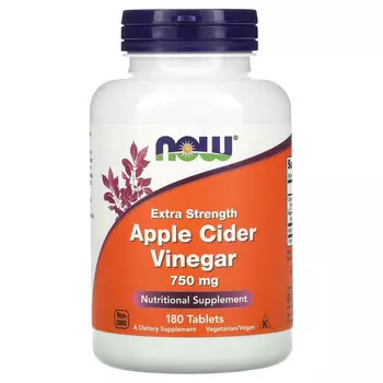 NOW Foods, Яблочный уксус, повышенная сила действия, 750 мг, 180 таблеток