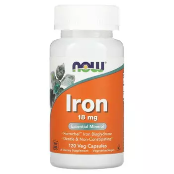 NOW Foods, Железо, 18 мг, 120 растительных капсул