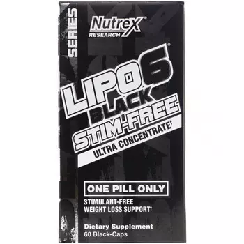 Nutrex Research, LIPO-6 Black Stim-Free, ультраконцентрат для снижения веса без стимуляторов, 60 черных капсул
