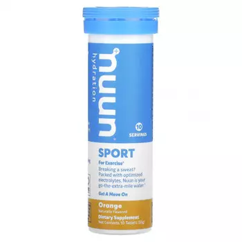 Nuun, Hydration, Sport, добавка с шипучими электролитами, апельсин, 10 таблеток