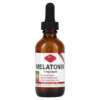 Olympian Labs, мелатонин, без спирта, виноград,1 мг, 60 мл (2 унции)