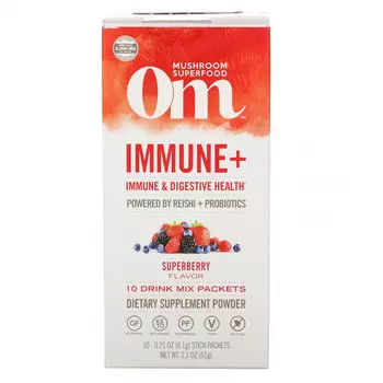 Om Mushrooms, Immune +, для здоровья иммунной и пищеварительной систем, Superberry, 10 пакетиков по 6,1 г (0,21 унции)