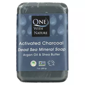 One with Nature, Минеральное мыло тройного измельчения, активированный уголь, 7 унций (200 г)