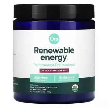 Ora, Renewable Energy, предтренировочная добавка для повышения производительности, свекла и гранат, 200 г (0,44 фунта)