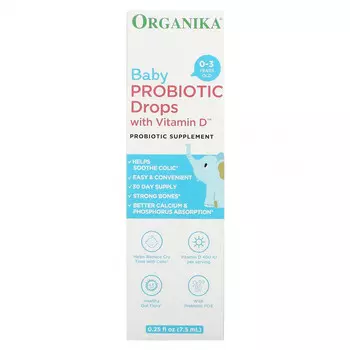 Organika, Детские пробиотические капли с витамином D, для детей 0–3 лет, 7,5 мл (0,25 жидк. Унции)