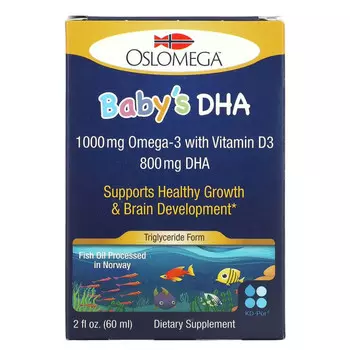 Oslomega, Норвежская серия, докозагексаеновая кислота (ДГК) с витамином D3 для детей, 60 мл (2 жидкие унции)