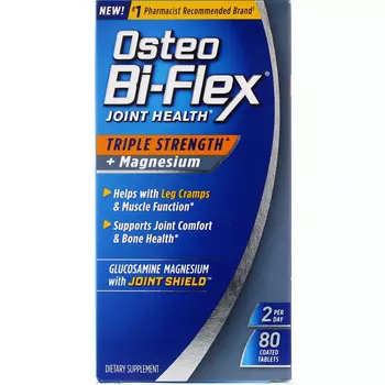 Osteo Bi-Flex, добавка для здоровья суставов, тройной концентрации, с добавлением магния, 80 таблеток, покрытых оболочкой