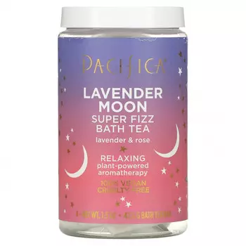 Pacifica, Lavender Moon, чай для ванн Super Fizz, лаванда и роза, 4 чайных пакетика для ванн, 42,5 г (1,5 унции)