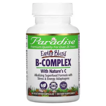 Paradise Herbs, Earth's Blend, комплекс витаминов группы В с комплексом Nature's C, 60 вегетарианских капсул