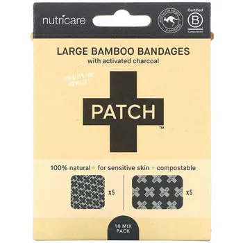 Patch, Patch, Large Bamboo Bandages with Activated Charcoal, 10 Mix Pack