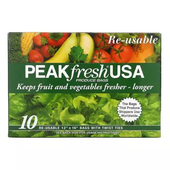 PEAKfresh USA, многоразовые пакеты с затяжками для хранения продуктов, 10 шт.