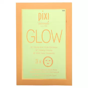 Pixi Beauty, Skintreats, Glow Glycolic Boost, осветляющая тканевая маска для лица с гликолевой кислотой, 3 шт., по 23 г (0,80 унции) каждая