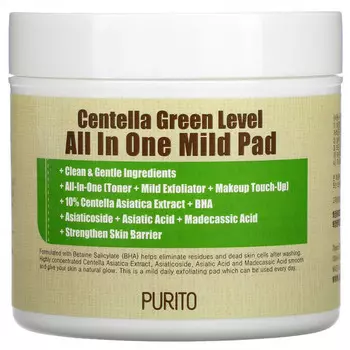 Purito, Центелла Green Level All In One Mild Pad, 70 подушечек, (130 мл)
