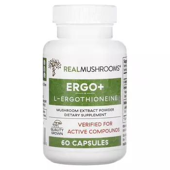 Real Mushrooms, ERGO + L-эрготионеин`` 60 капсул