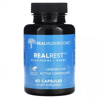Real Mushrooms, RealRest, грибы и травы`` 60 капсул
