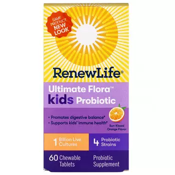 Renew Life, Ultimate Flora, пробиотик для детей, спелый апельсин, 1 млрд живых культур, 60 жевательных таблеток