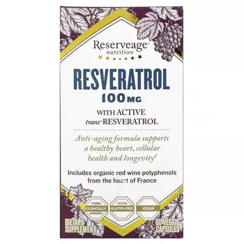 ReserveAge Nutrition, Ресвератрол, 100 мг, 60 растительных капсул
