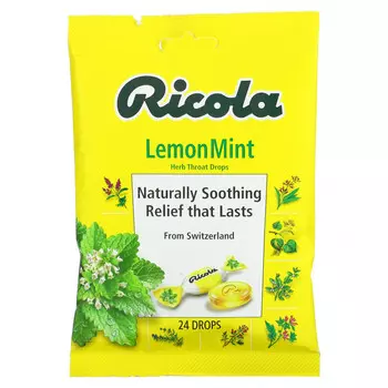 Ricola, Травяные пастилки для горла, лимонная мята, 24 пастилки