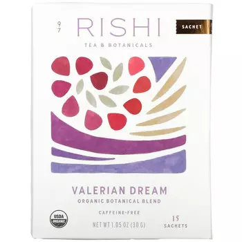 Rishi Tea, Органическая ботаническая смесь, Valerian Dream, без кофеина, 15 пакетиков, 1,05 унции (30 г)