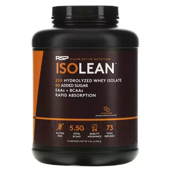 RSP Nutrition, IsoLean, гидролизованный изолят сывороточного протеина, EAA и BCAA, шоколад, 2268 г (5 фунтов)