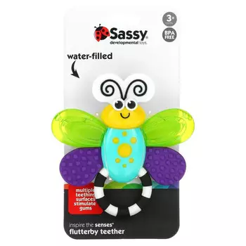 Sassy, Inspire The Senses, прорезыватель в виде бабочки, для детей от 3 месяцев, 1 шт.