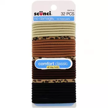 Scunci, Резинки для волос No Damage, удобная классика, удерживают волосы весь день, 32 штуки