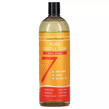 Seven Minerals, Чистое кастильское мыло, сладкий апельсин, 1 л (33,8 жидк. Унции)
