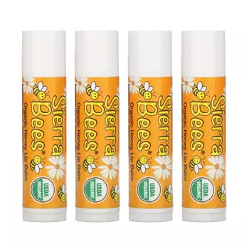Sierra Bees, Органические бальзамы для губ, мед, 4 штуки в упаковке весом 0,15 унции (4,25 г) каждая