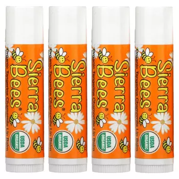 Sierra Bees, Органические бальзамы для губ, мандарин и ромашка, 4 шт. в упаковке, 0,15 унции (4,25 г) каждый