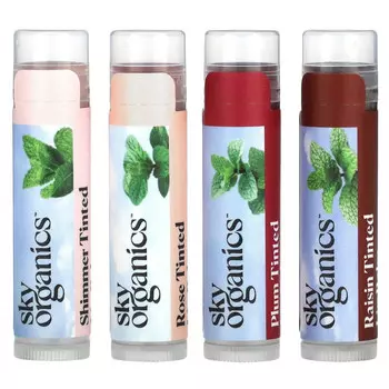 Sky Organics, Тонированные бальзамы для губ, набор из 4 упаковок, 4,25 г (0,15 унции)