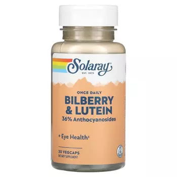 Solaray, Черника и лютеин, раз в день, 30 легко глотаемых капсул