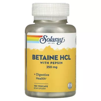 Solaray, гидрохлорид с пепсином, 230 мг, 180 растительных капсул