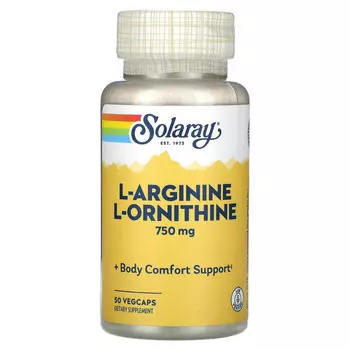 Solaray, L-аргинин L-орнитин, 750 мг, 50 растительных капсул