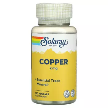 Solaray, Медь, 2мг, 100вегетарианских капсул