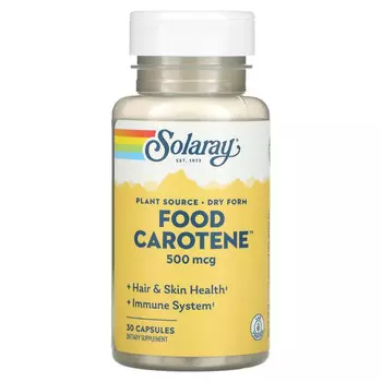 Solaray, пищевой каротин с бета-каротином и каратиноидным комплексом, 500 мкг (10 000 МЕ), 30 капсул