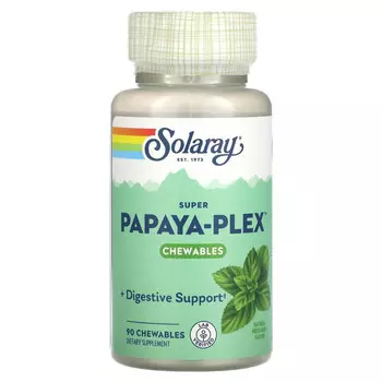 Solaray, Super Papaya-Plex, натуральная свежая мята, 90 жевательных таблеток